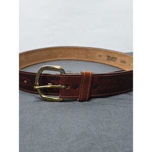Vintage Tooled Leather Belt 28 Brass Buckle Top Grain Cow Hide 1665